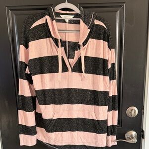 Market & Spruce Pink and Black Striped Hoodie